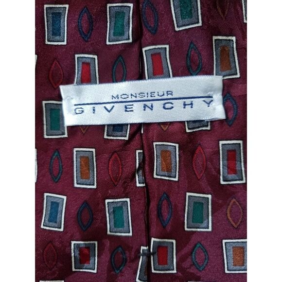 Vintage Givenchy Maroon Geometric Designer Tie - Picture 3 of 5